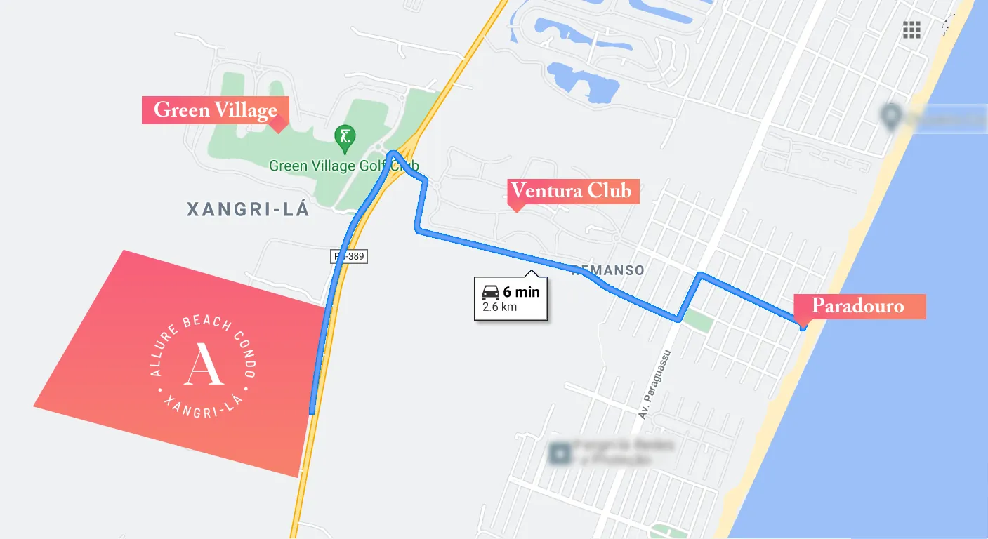 Mapa de localização do Allure Beach Condo na Estrada do Mar em Xangri-Lá, próximo a Green Village e Ventura Club