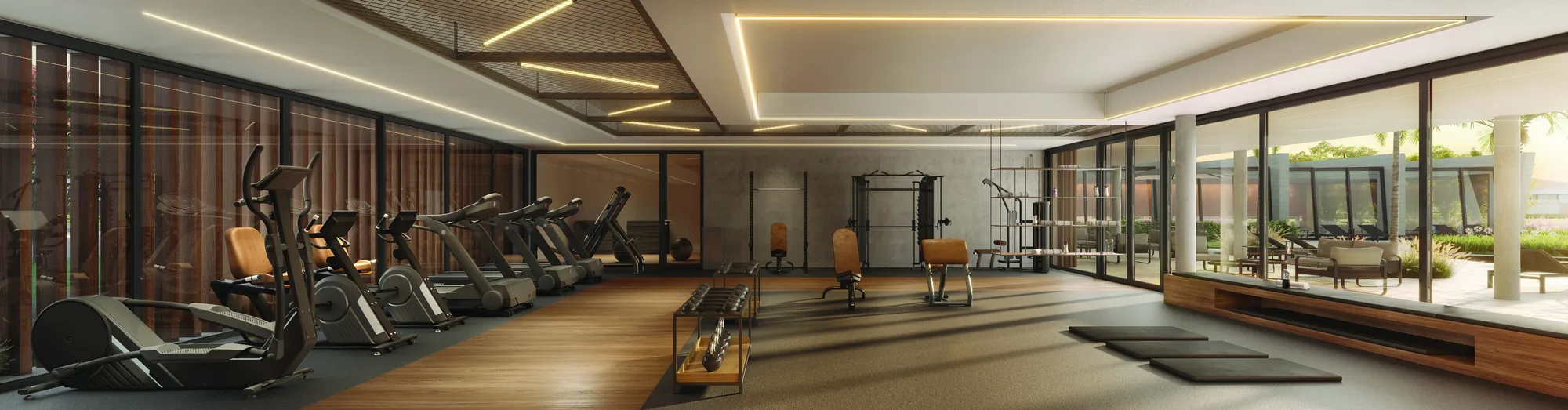 Academia equipada do clube house do AMARE com vista