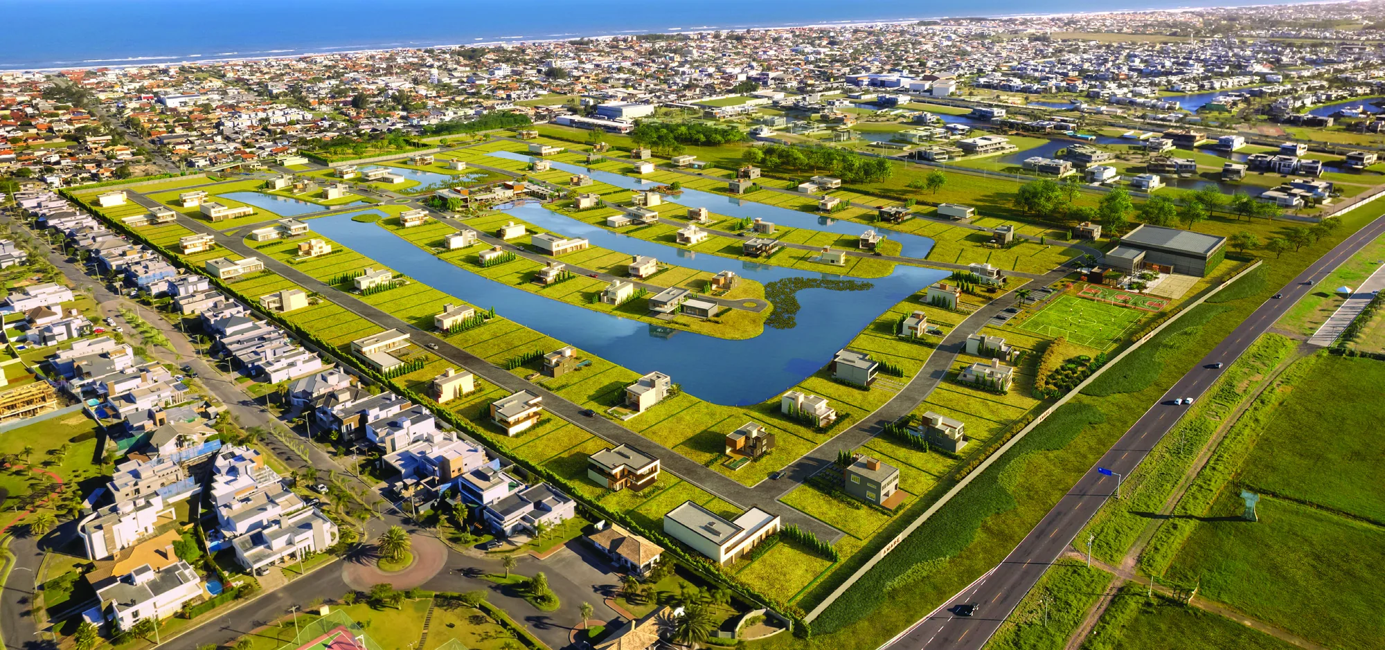 Vista aérea do AMARE, condomínio beira-lago em Xangri-Lá, entre os líderes de valorização no litoral norte gaúcho