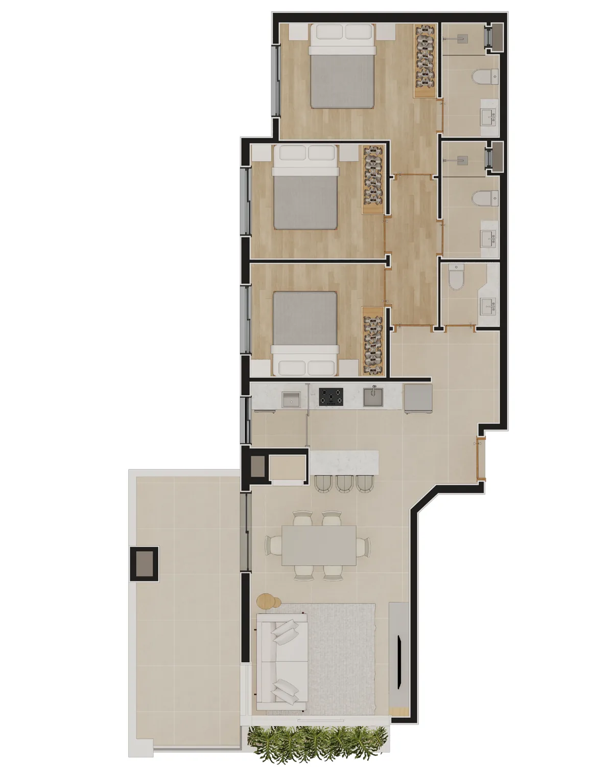Planta do apartamento 501 do Residencial Anita, 99,00 m² com 3 dormitórios, 1 suíte, lavabo e terraço de 15,47 m²
