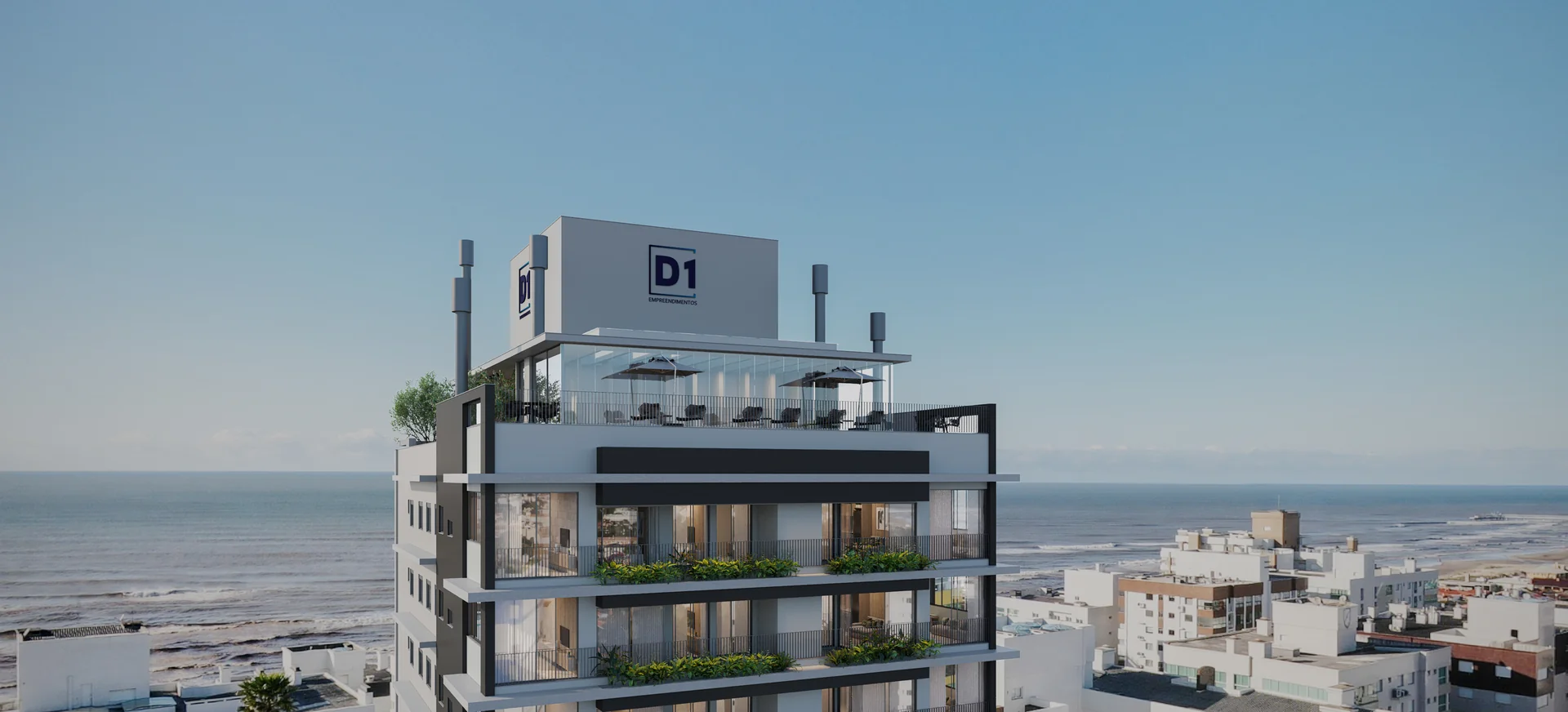 Vista aérea do Barcelona Smart Living, torre residencial no quarteirão do bairro Navegantes em Capão da Canoa