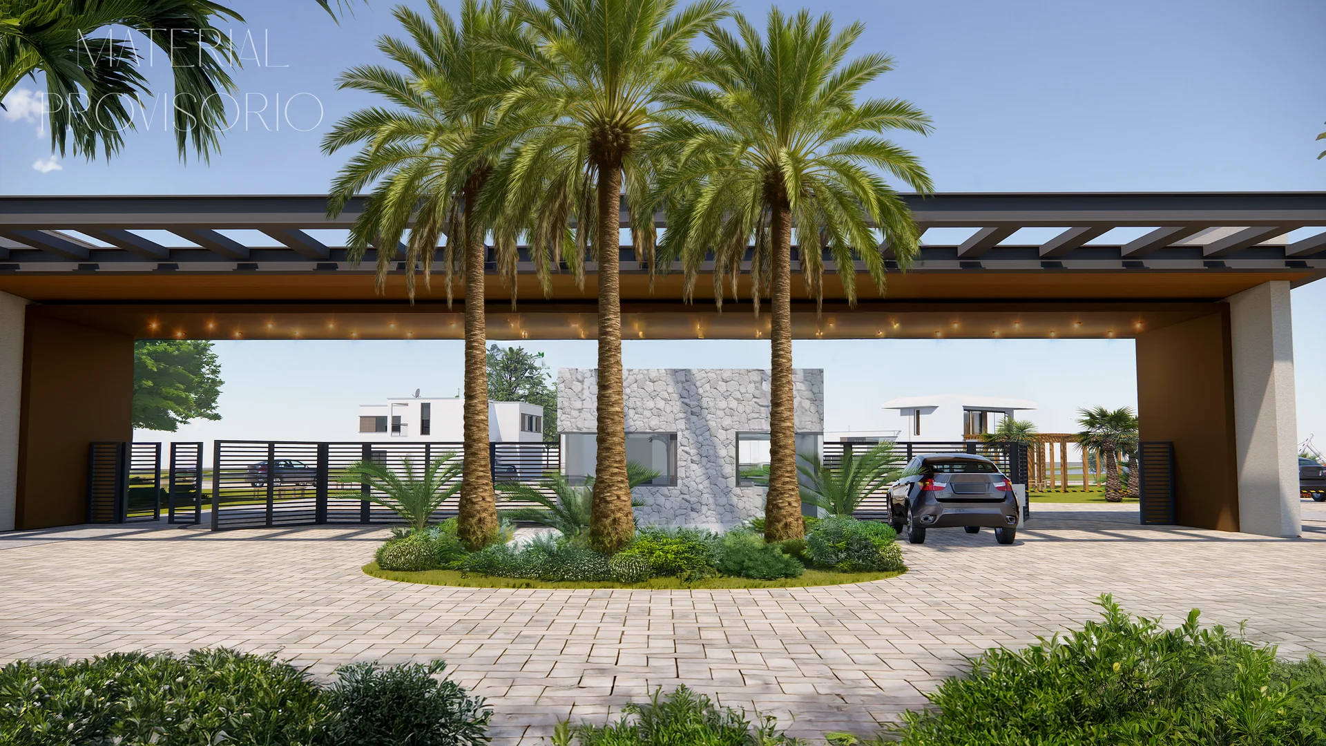 Pórtico de acesso do Cyano Private Resort em Atlântida Sul, Osório