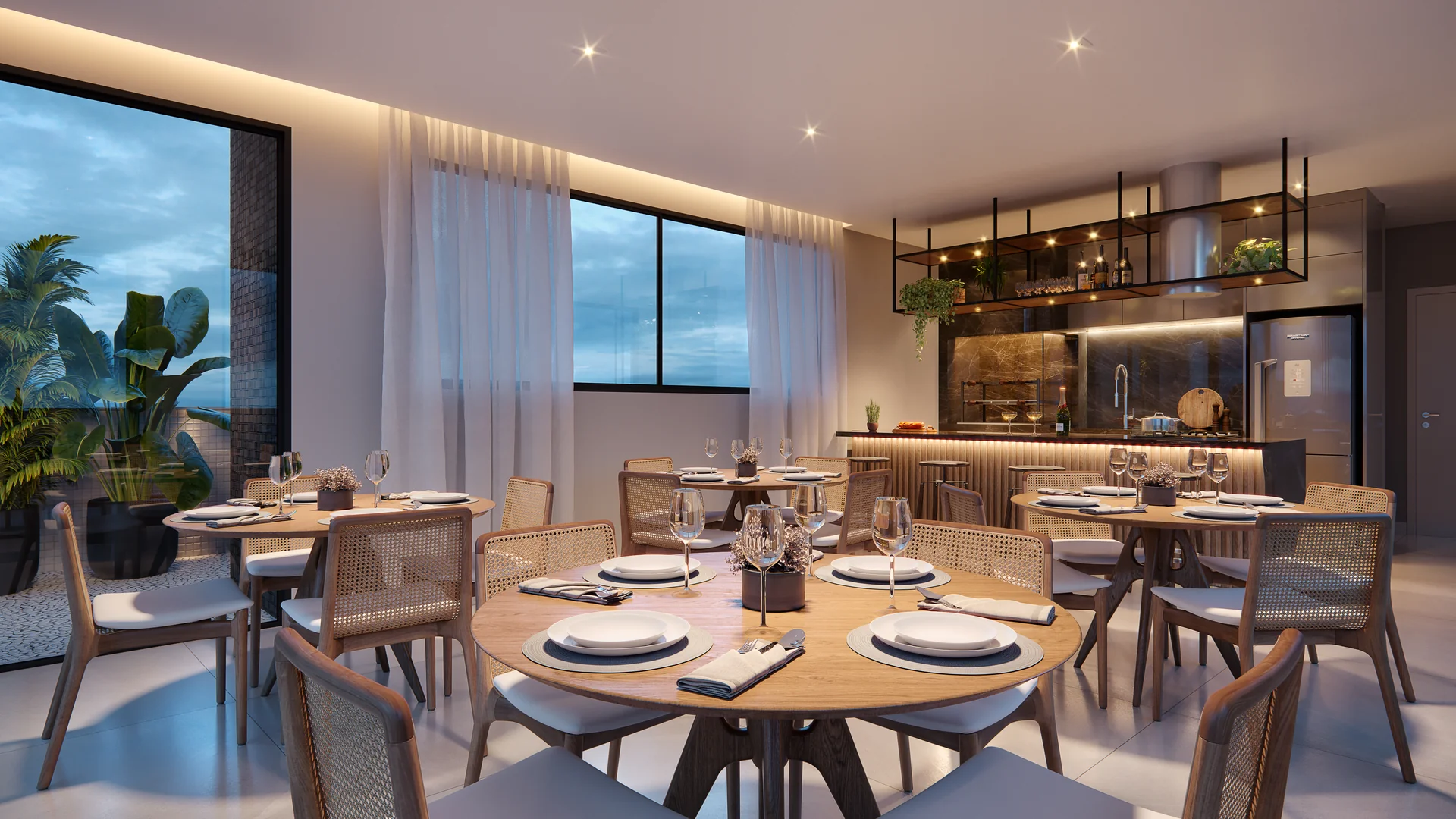 Salão de festas da cobertura do Felicitá Residence, ambiente gourmet de uso comum em Capão da Canoa