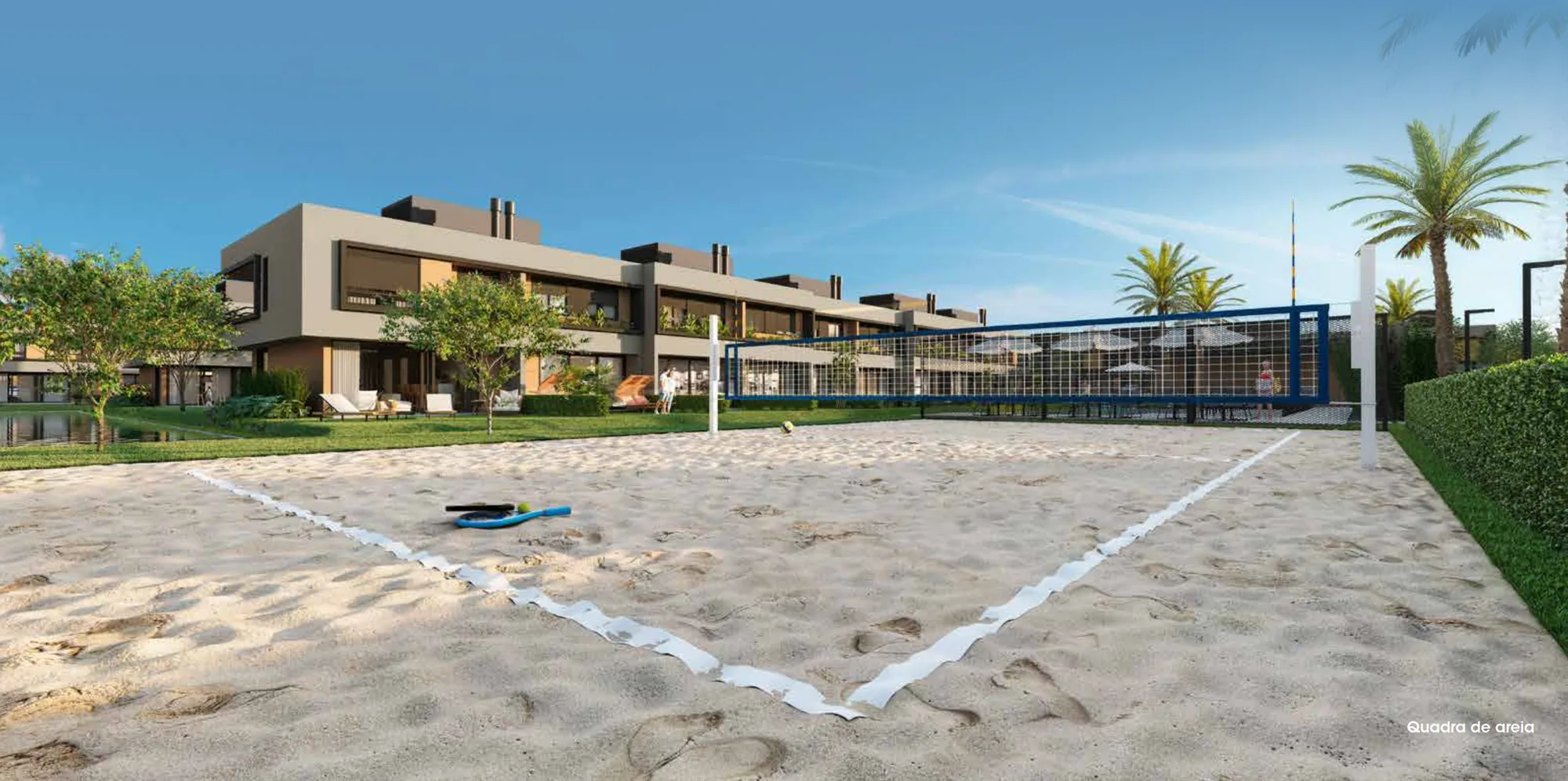 Quadra de areia para beach sports e padel na Gaia Atlântida Residences