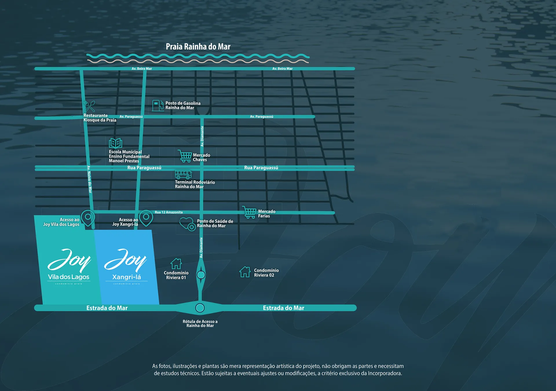 Mapa de localização do Joy 2 Vila dos Lagos em Rainha do Mar, junto à Estrada do Mar e à praia