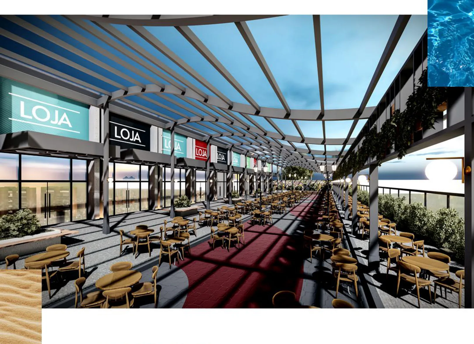 Rua coberta gastronômica do LIVIN Resort House, mall a céu aberto em Atlântida
