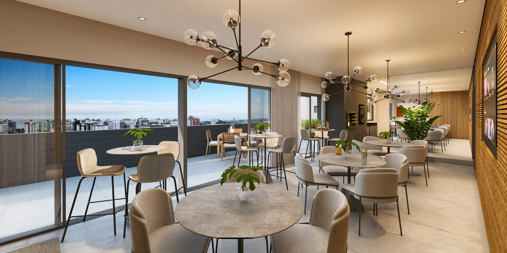 Salão de festas das Markho Prime Residences com vista panorâmica