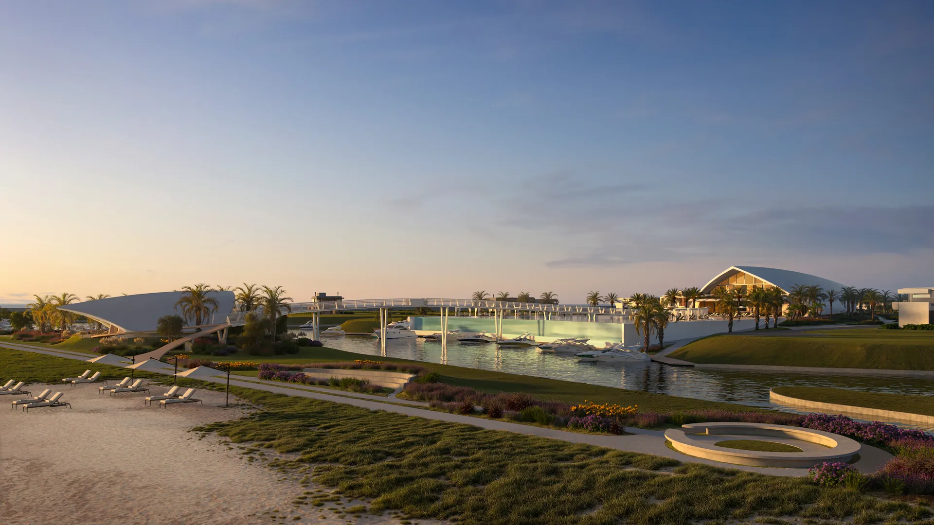 Parque da Orla do Mônaco Grand Marina com praia natural e deck de contemplação na Lagoa dos Quadros