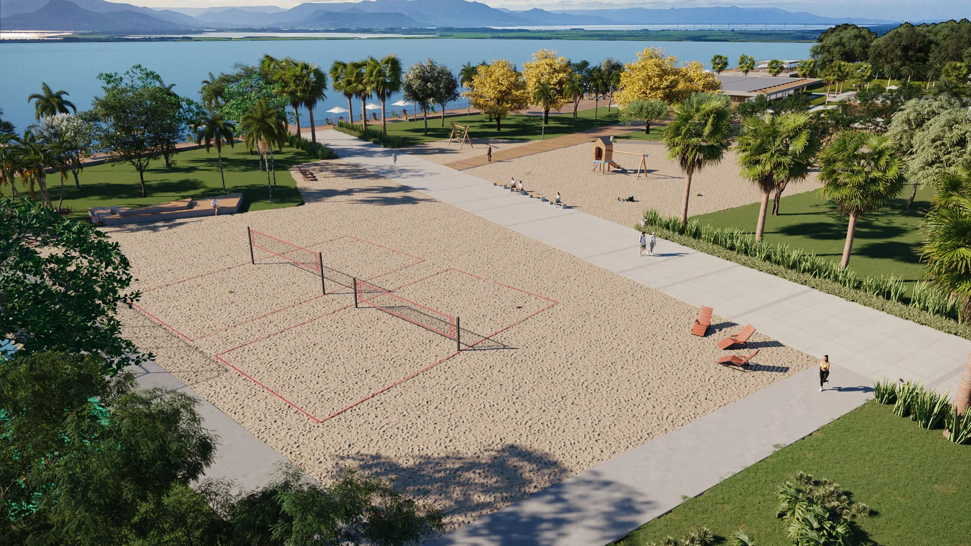 Quadras de beach tennis e vôlei de areia do Nautilus Marina Bairro em Xangri-Lá