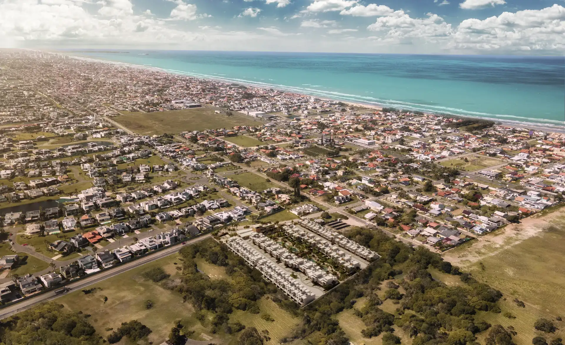 Vista aérea do condomínio fechado de casas prontas Origem em Xangri-Lá, no litoral norte gaúcho