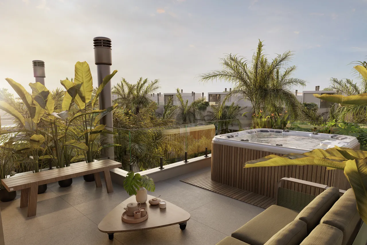 Render externo do modelo Sossego Cielo do Origem, com rooftop