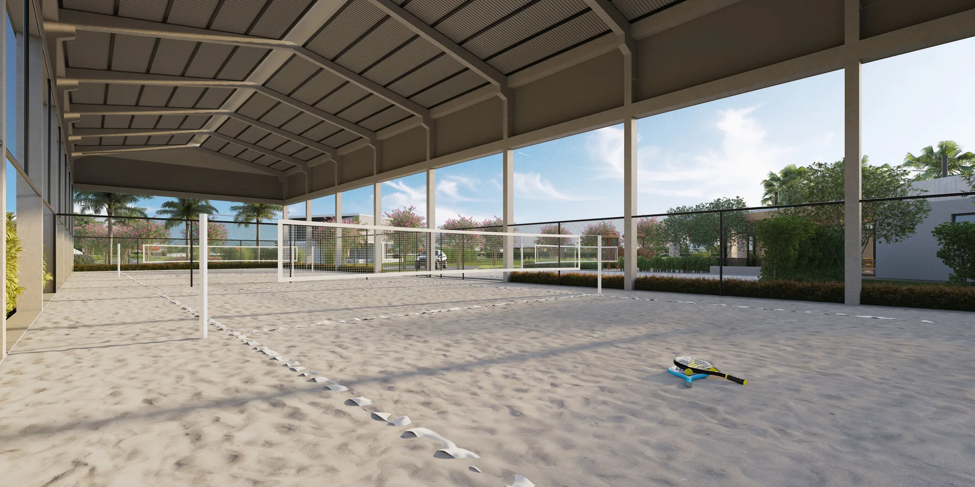 Quadra de beach tennis coberta em condomínio fechado no litoral norte gaúcho