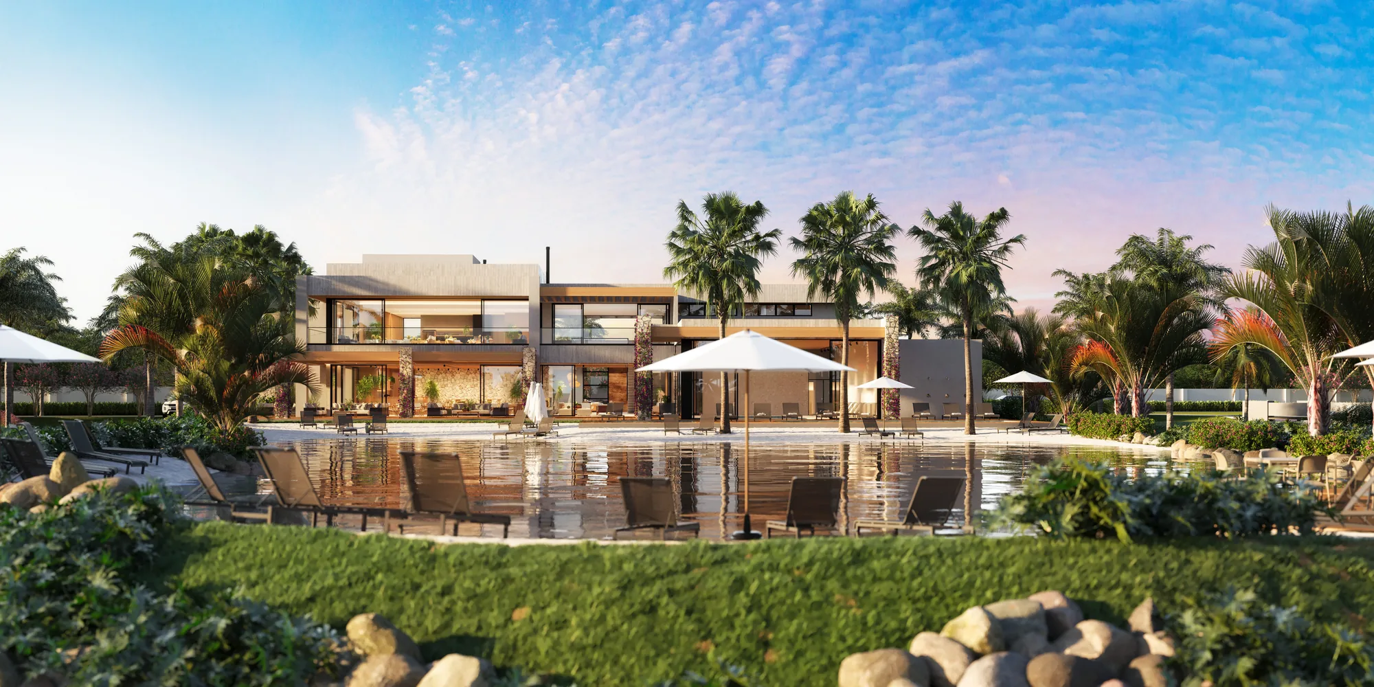 Club house do Oxy com piscina ao pôr do sol, condomínio fechado com lotes à beira de lago em Xangri-Lá