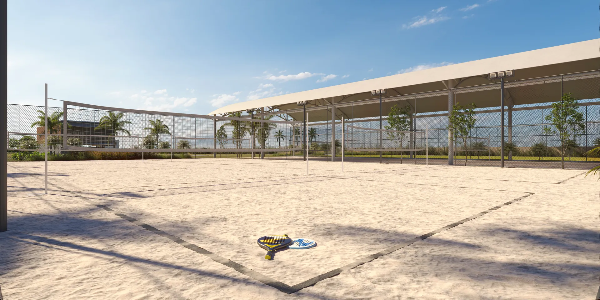 Quadra de beach tennis e padel no complexo esportivo da Península, em Xangri-Lá