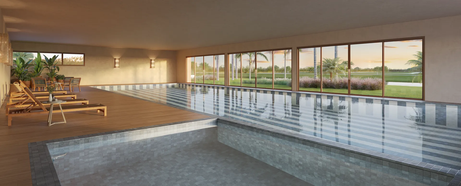 Piscina indoor adulto e infantil do clube Península Square