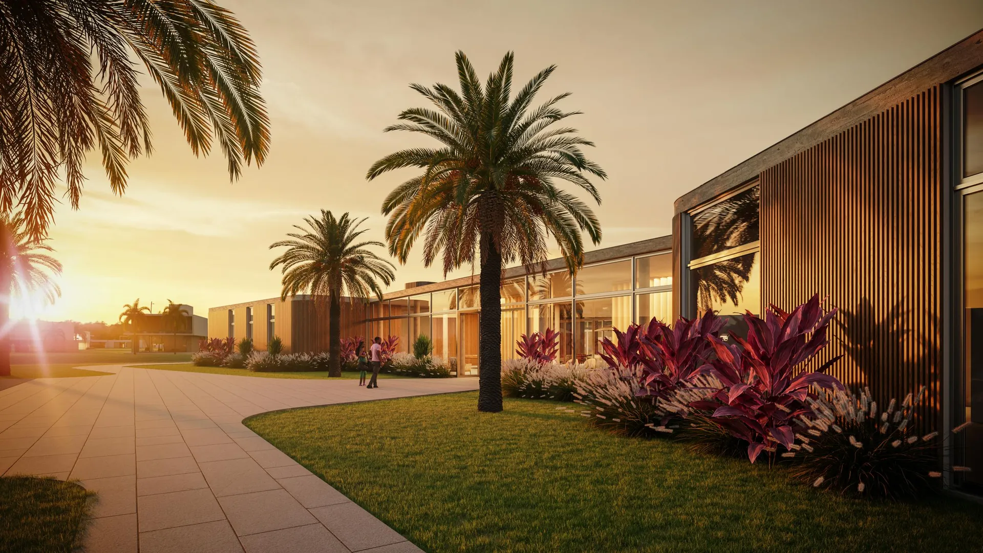 Acesso ao Club House do Prime Beach Curumim ao entardecer