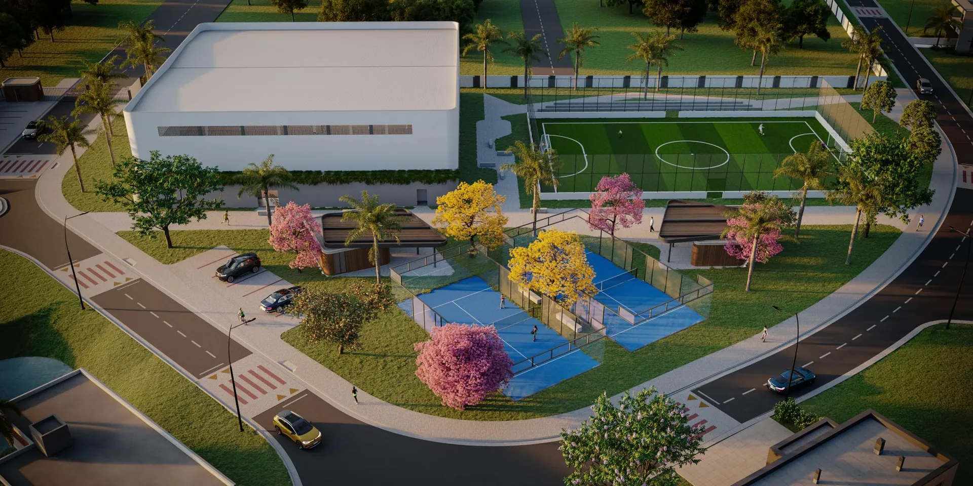 Complexo esportivo do Prime Beach Curumim com campo de futebol, padel e ginásio em Capão da Canoa
