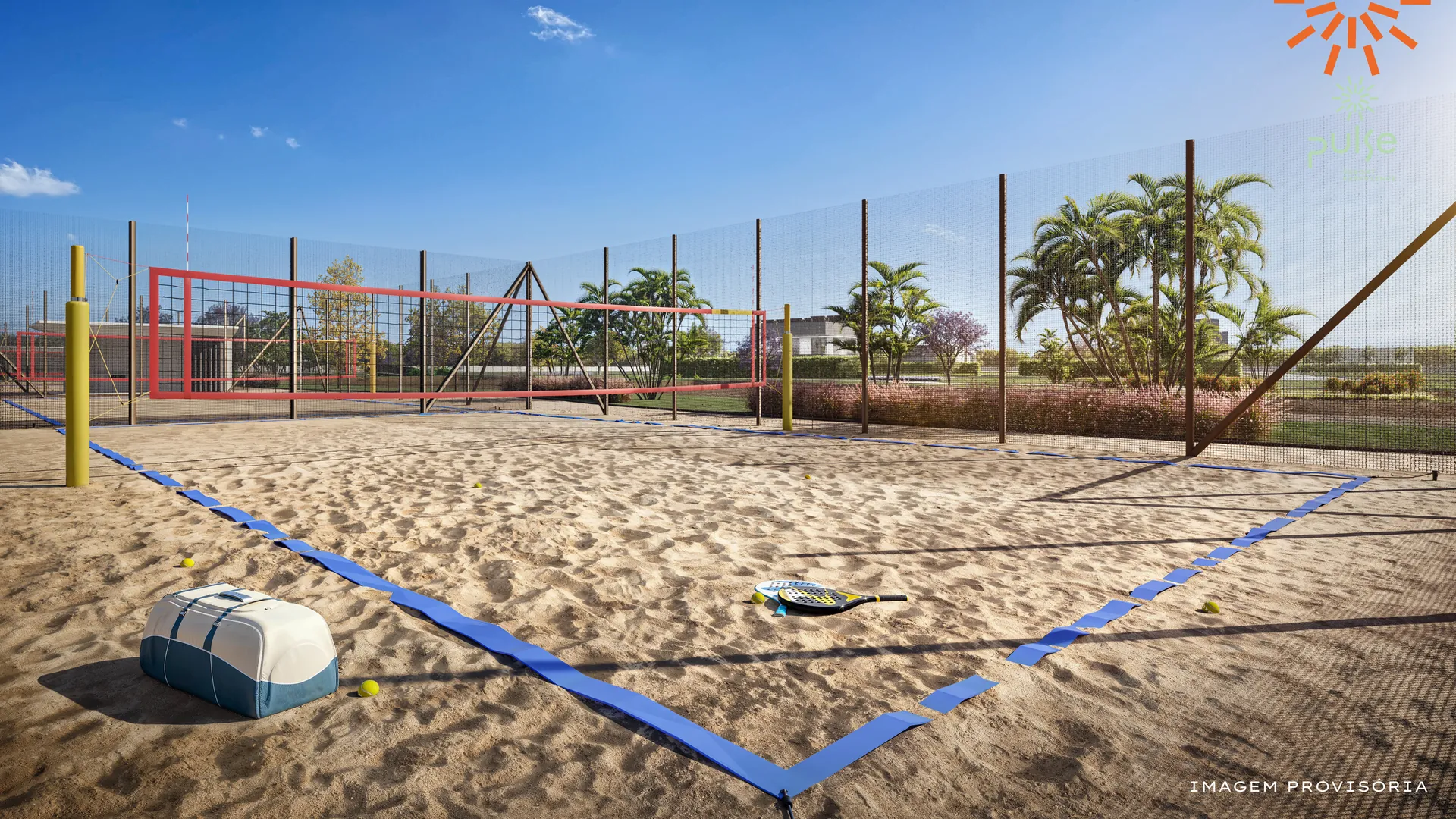 Quadra de beach tennis e padel no complexo esportivo do Pulse Resort Experience, em Curumim
