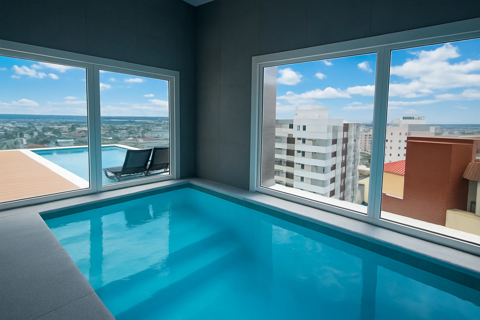 Piscina interna aquecida no rooftop do Santé Beach Home em Capão da Canoa
