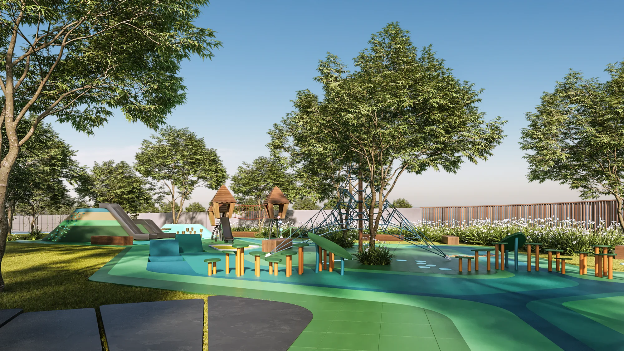Playground temático do Seasons em meio às árvores