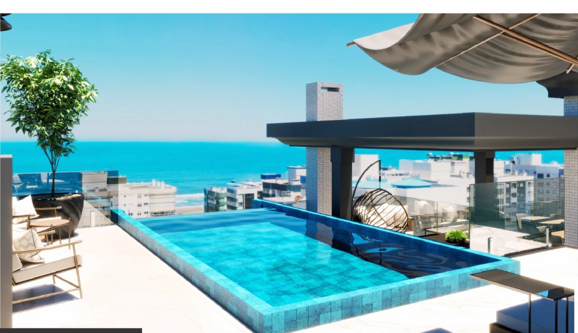 Piscina de borda infinita com vista para o mar no rooftop do Único Residence