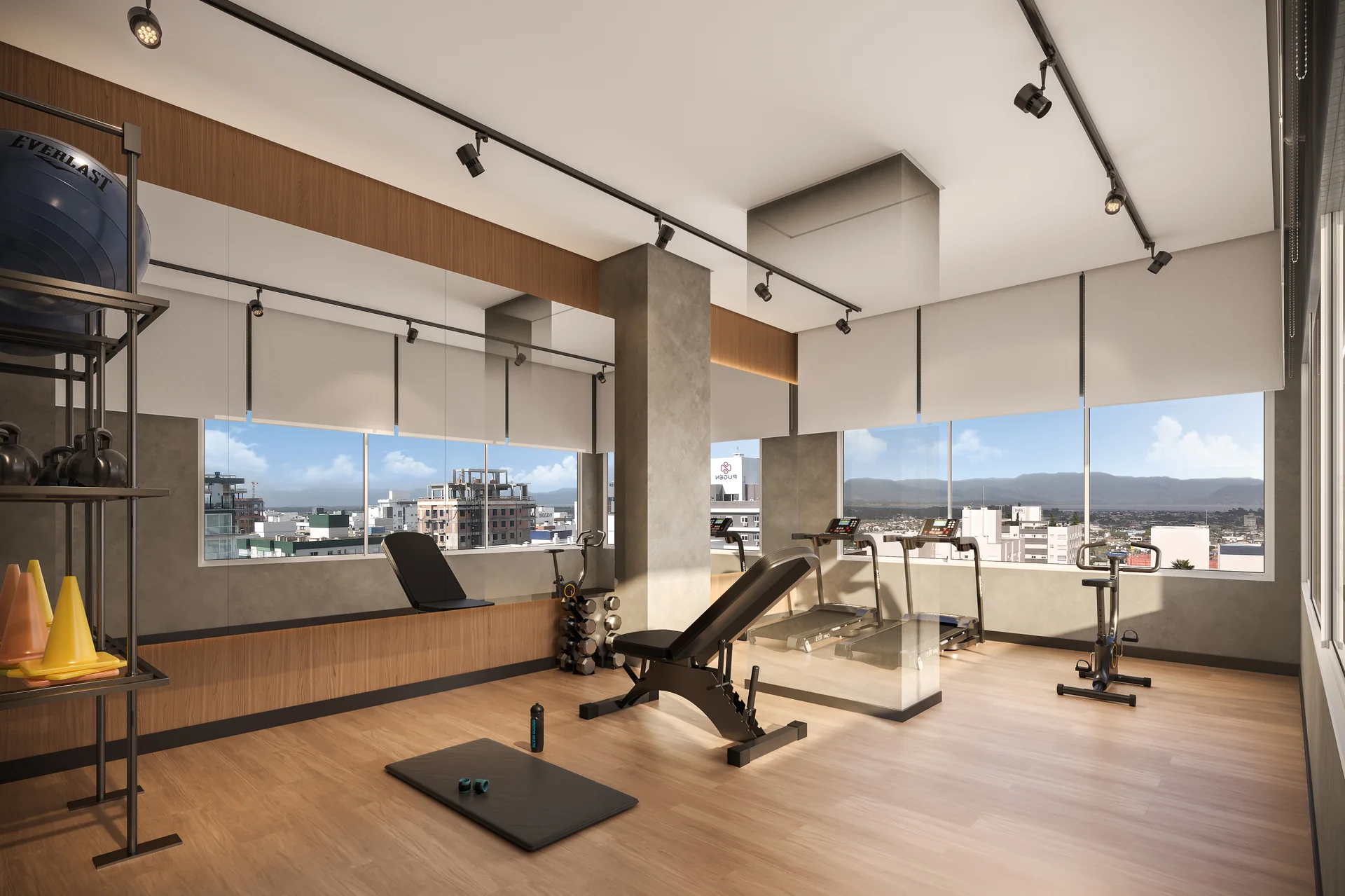 Academia do Vivaz Residence, equipada e com vista aberta pelas janelas