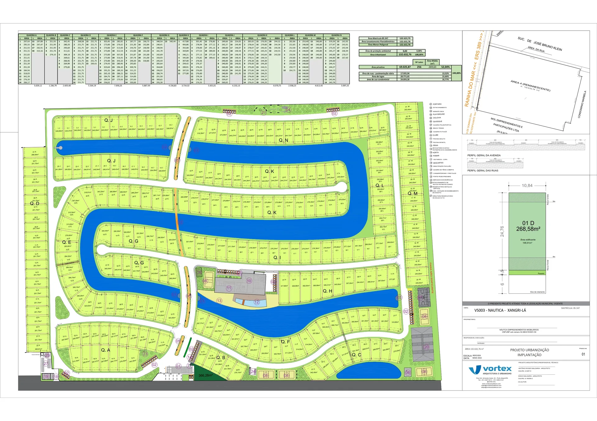 Planta de implantação do Wave Home Resort mostrando lotes, lagos internos e quadras em Xangri-Lá